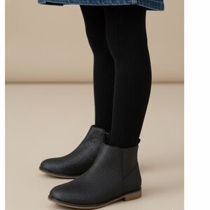 Cat & Jack Girls Black‎ Glitter Ankle Boots Size 4 | Zip Side Sparkle Booties